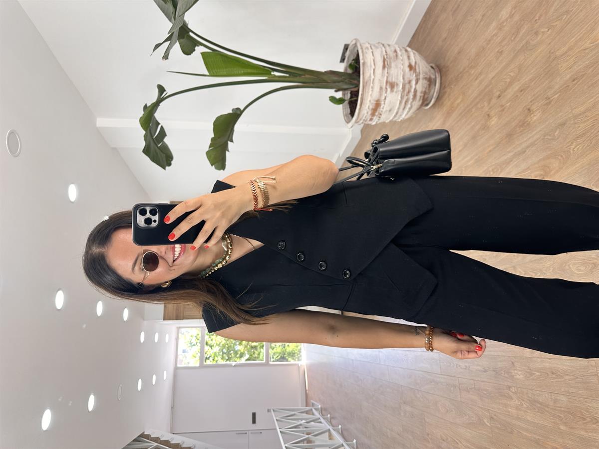 Çapraz Kapama Yelekli Takım-Siyah