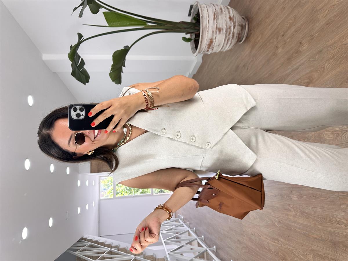 Çapraz Kapama Yelekli Takım-Taş