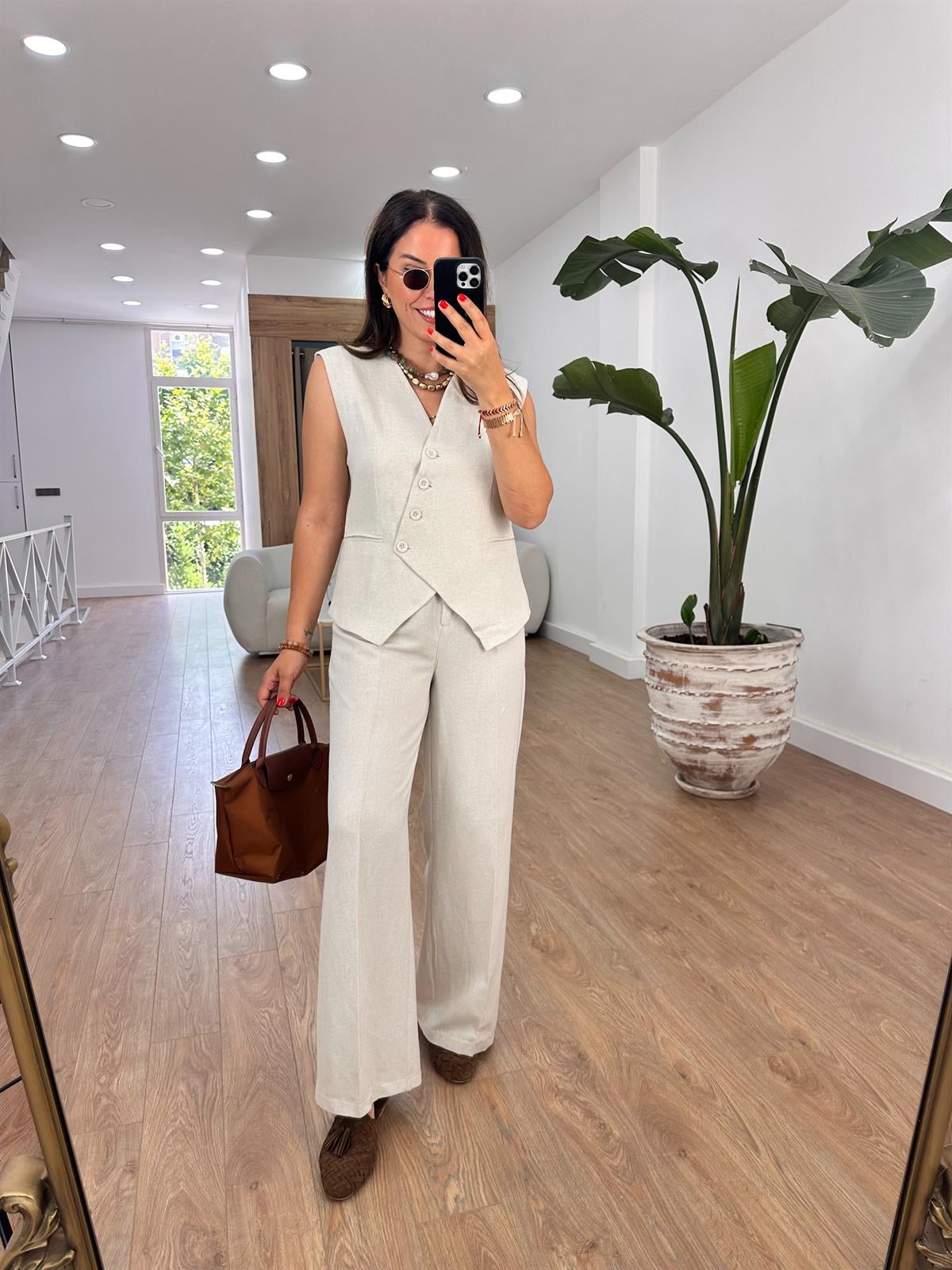 Çapraz Kapama Yelekli Takım-Taş