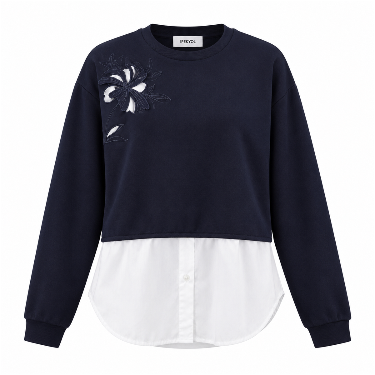 Orijinal Model Nakışlı Gömlekli Sweat - Lacivert