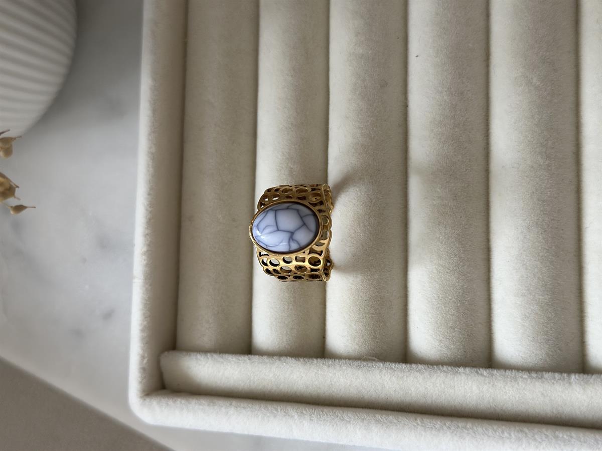 Çelik Ayarlanabilir Büyük Beyaz Taş Tasarım Yüzük