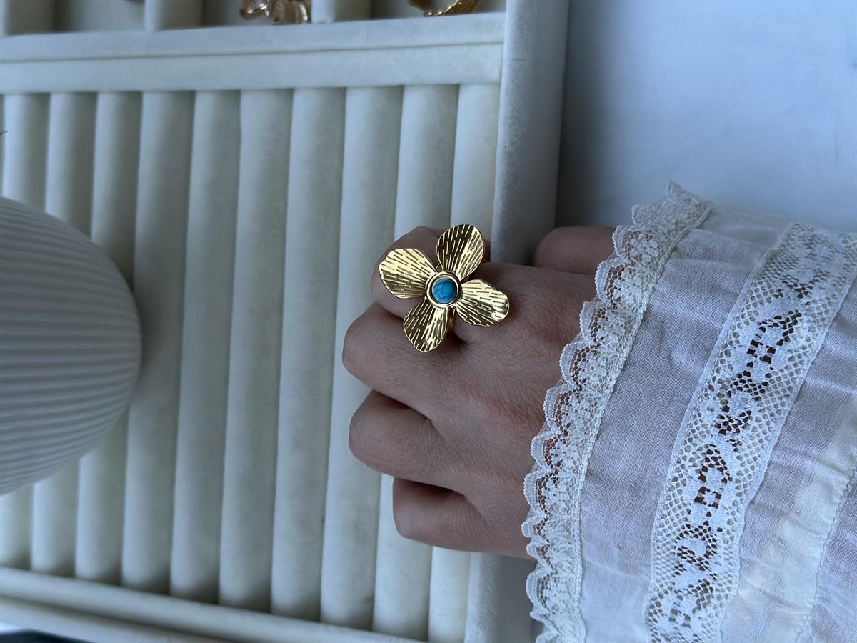 Çelik Ayarlanabilir Çiçek Tasarım Yüzük 3cm