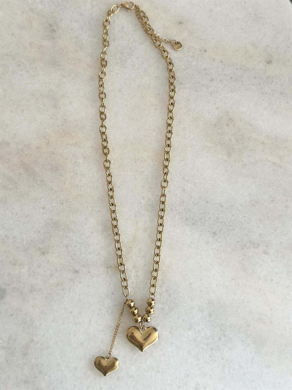 Çelik Çift Kalpli Gold Kolye