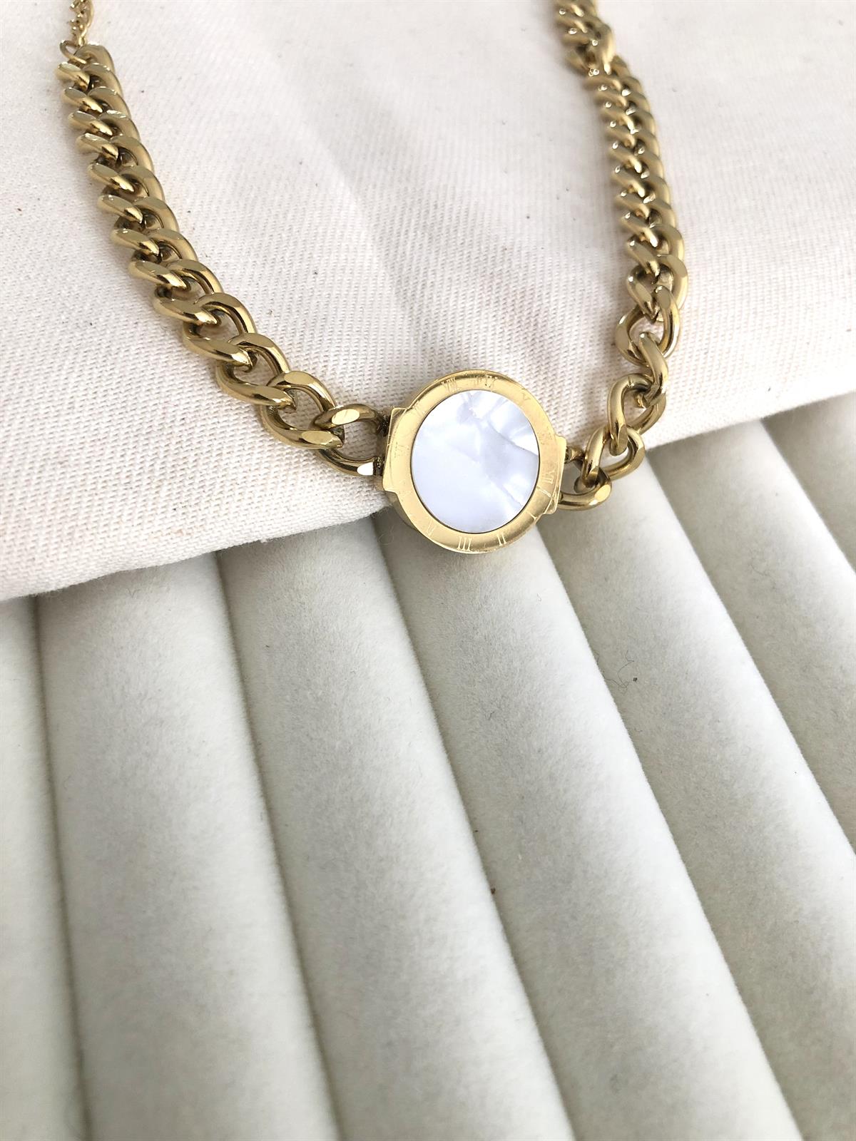 Çelik Gold Beyaz Taşlı Marka Model Kolye