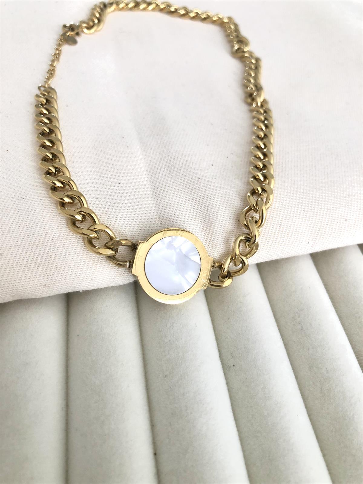 Çelik Gold Beyaz Taşlı Marka Model Kolye