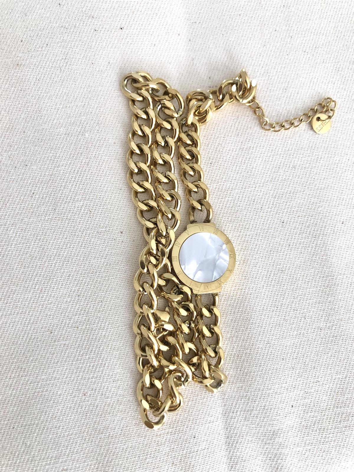 Çelik Gold Beyaz Taşlı Marka Model Kolye