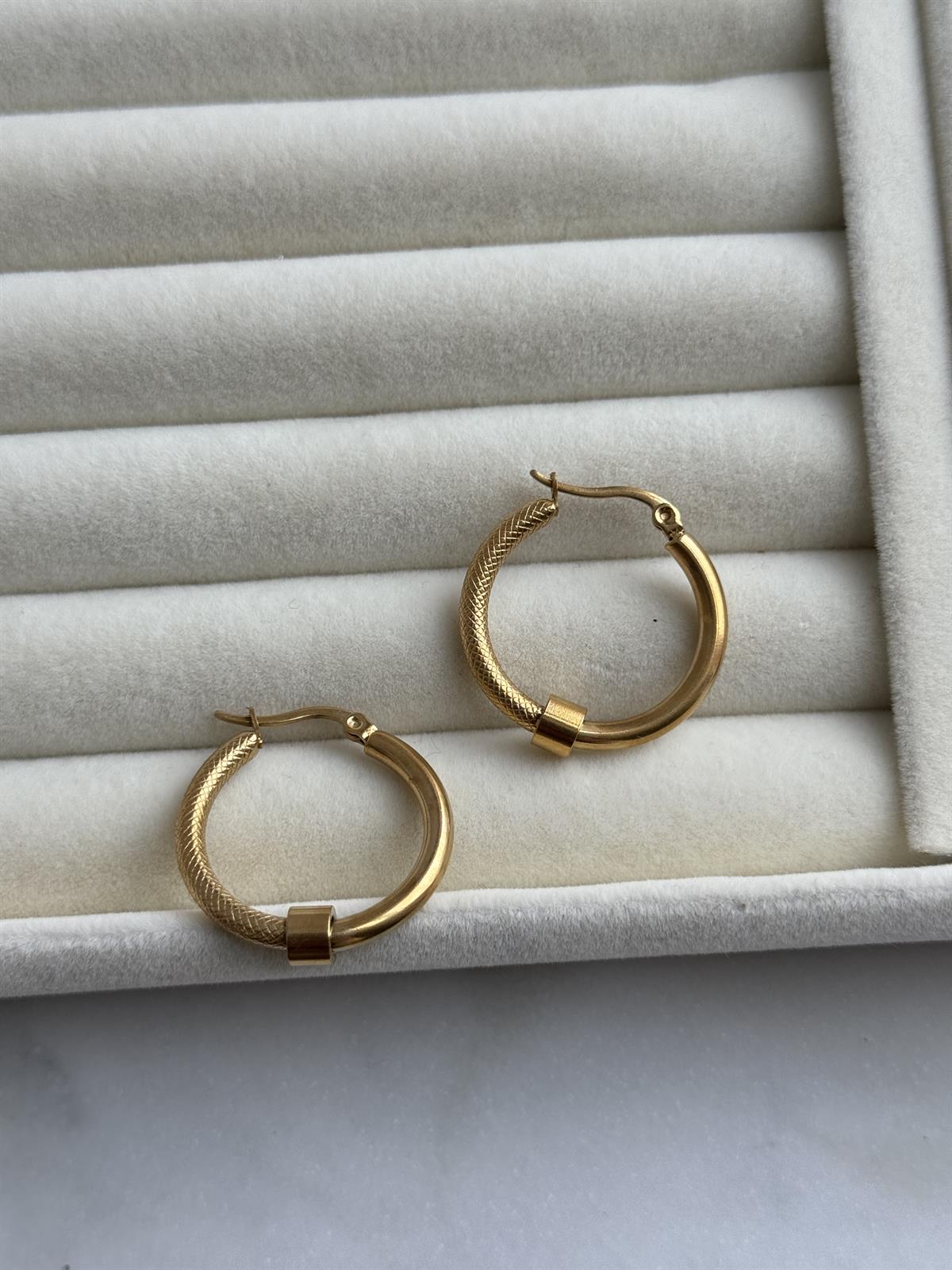 Çelik Gold Halka ve Silindir Tasarım Küpe