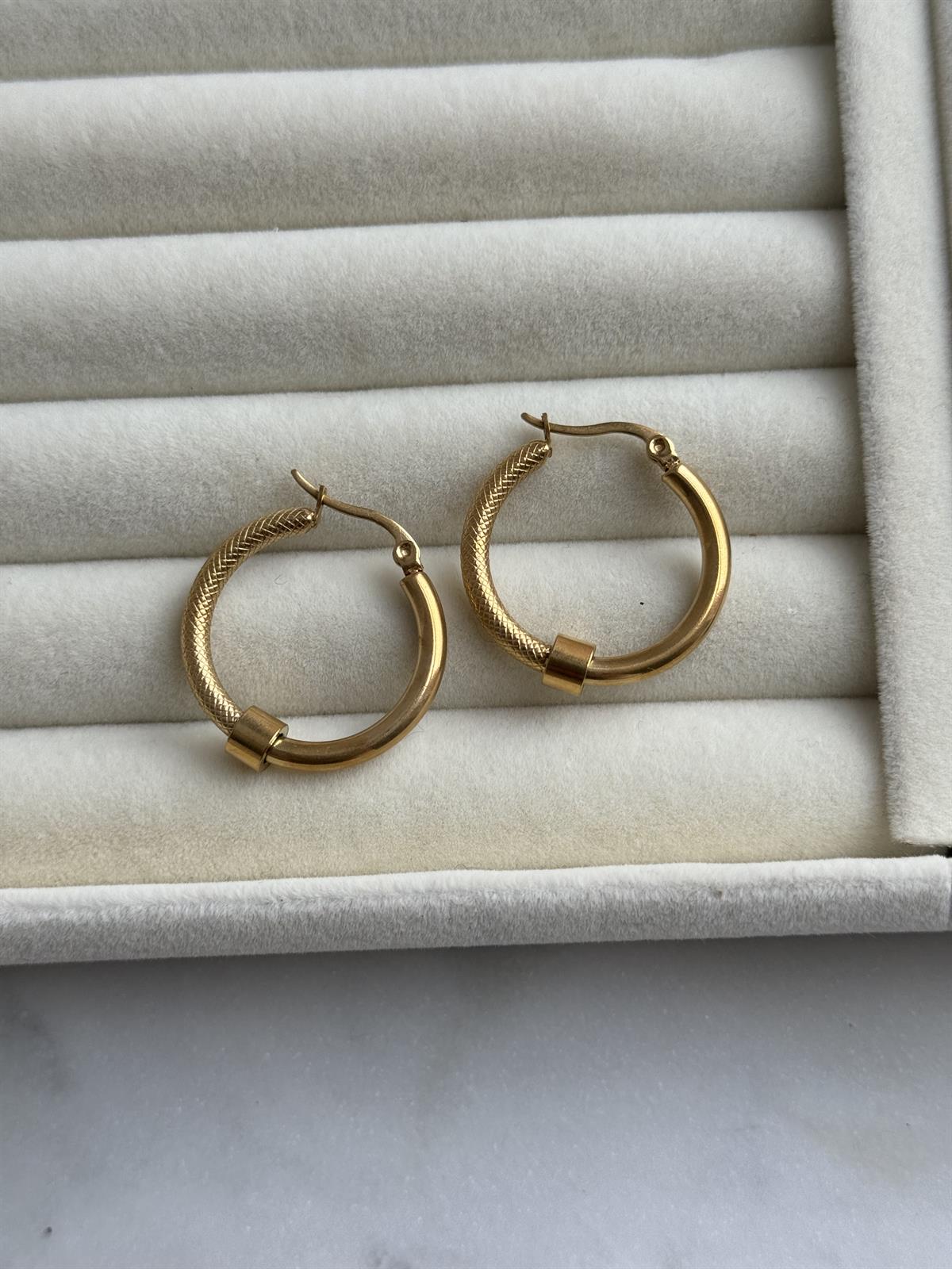 Çelik Gold Halka ve Silindir Tasarım Küpe