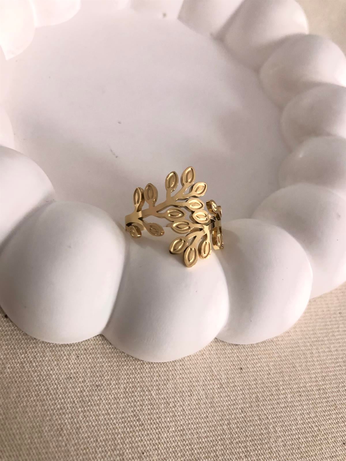 Çelik Gold Yaprak Detay Yüzük