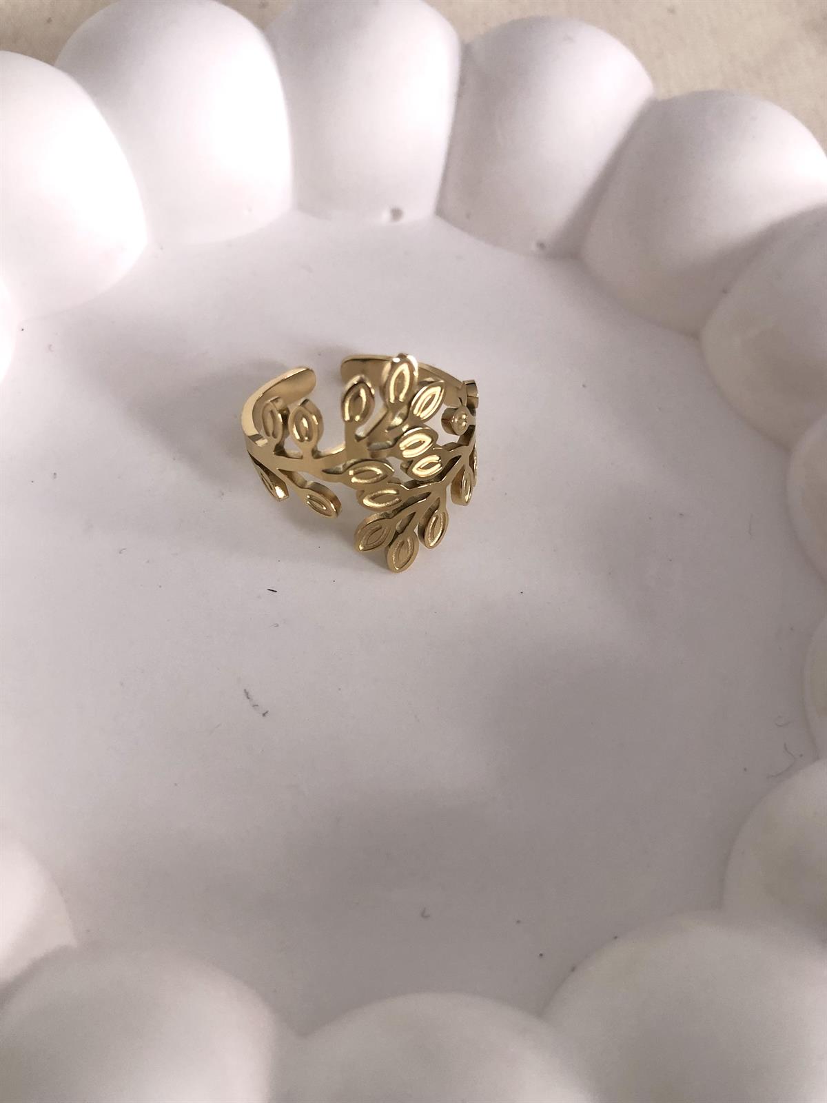 Çelik Gold Yaprak Detay Yüzük