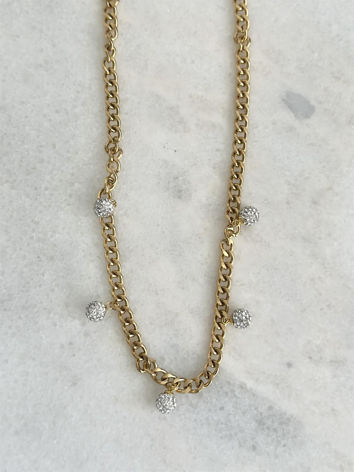Çelik Gold Zincir Taşlı Topçuk Kolye