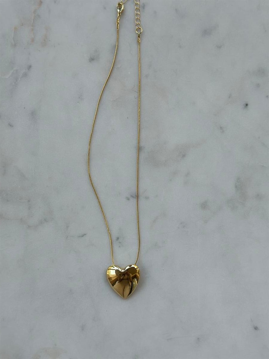 Çelik Kalp Tasarım Gold Kolye