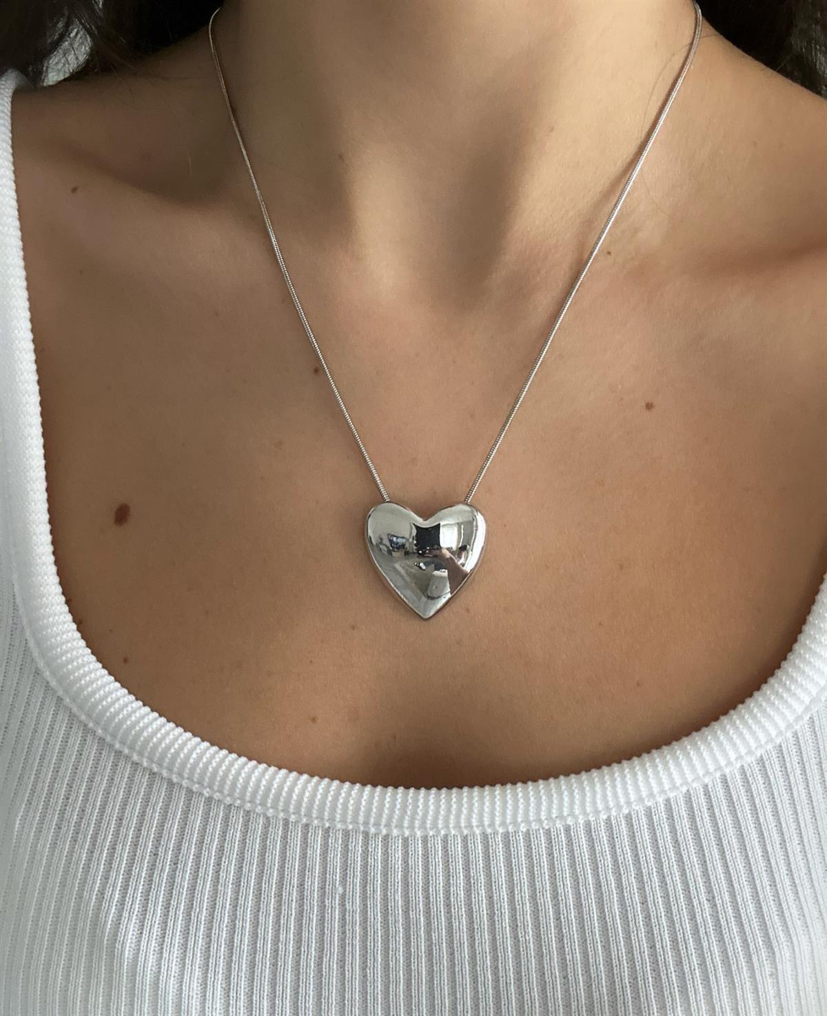 Çelik Kalp Tasarım Silver Kolye