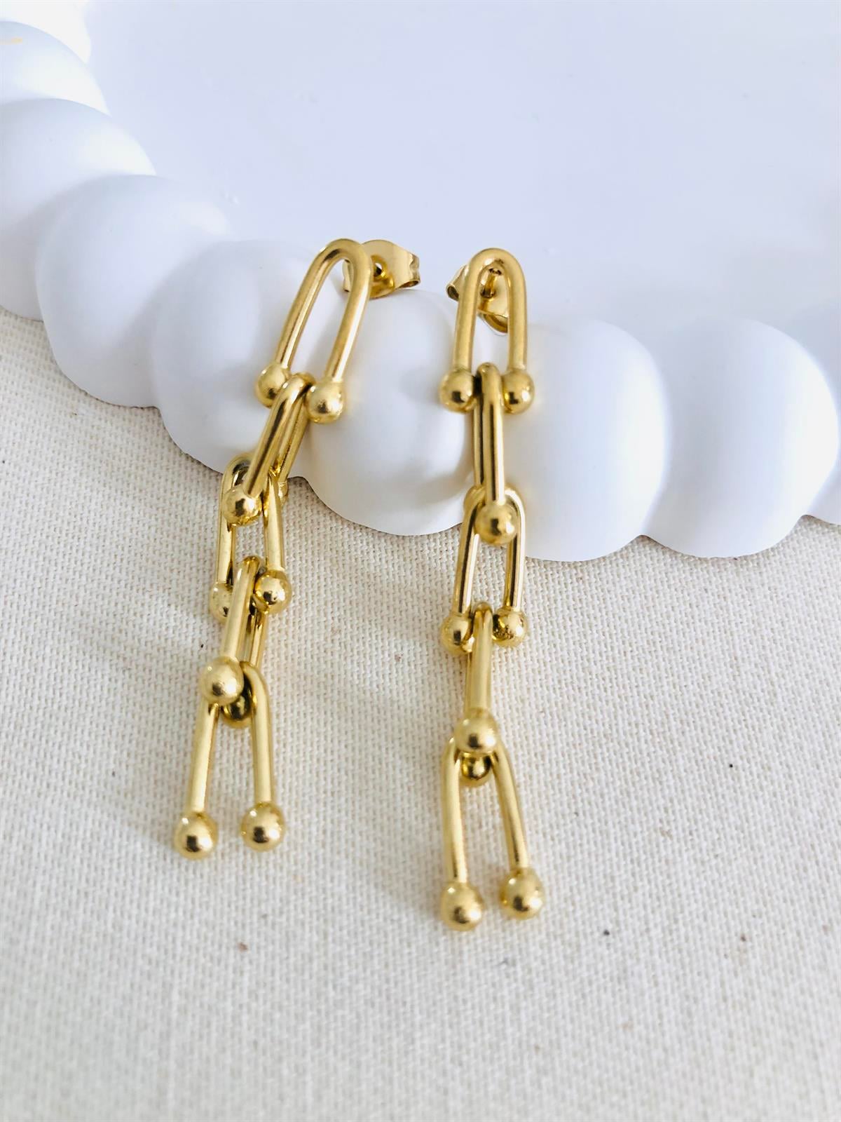 Çelik Sıralı U Zincir Gold Küpe