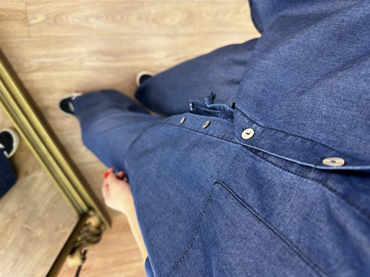 Cep Detaylı Beli Lastikli Tensel Denim Takım - Lacivert