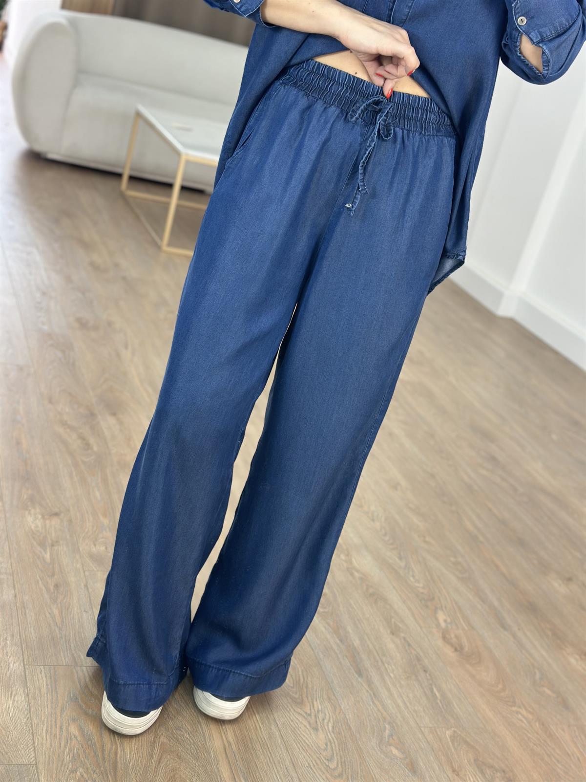 Cep Detaylı Beli Lastikli Tensel Denim Takım - Lacivert