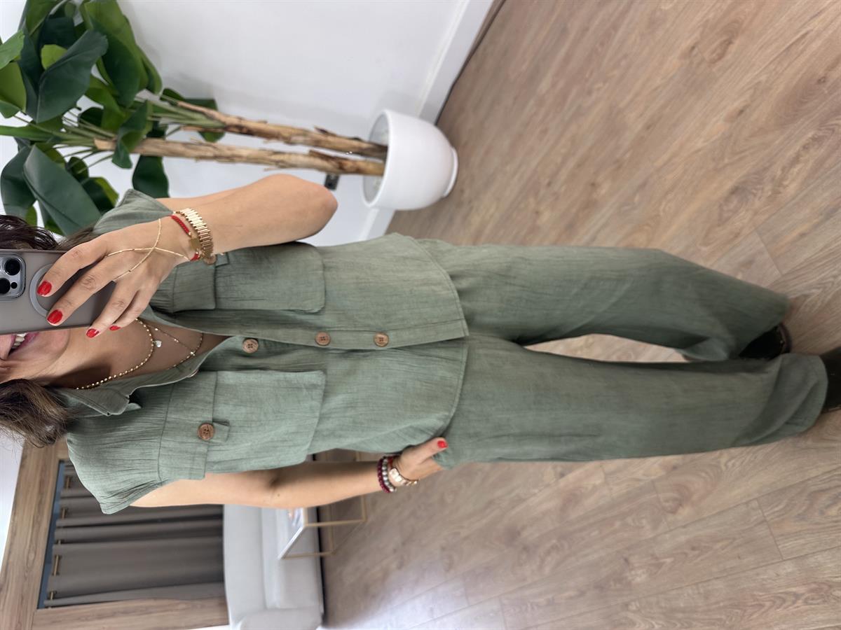 Cep Detaylı Beli Lastikli Takım - Haki