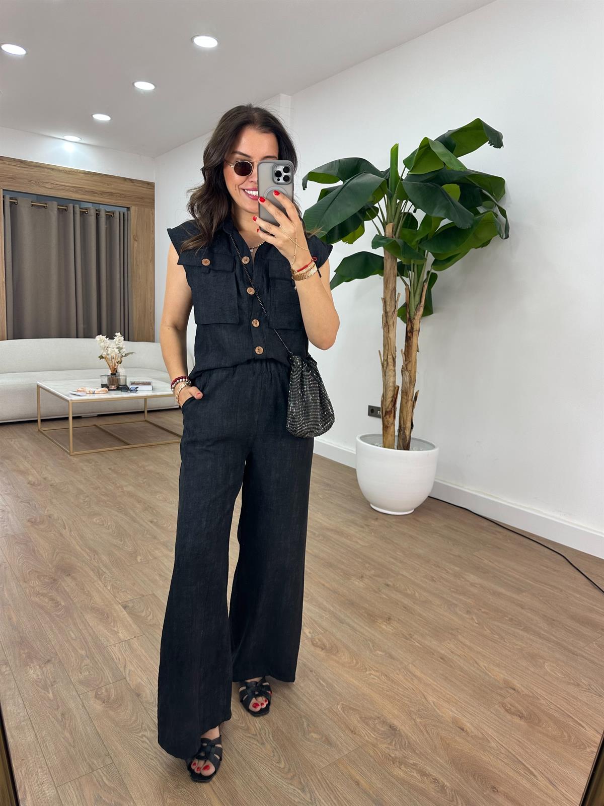 Cep Detaylı Beli Lastikli Takım - Siyah