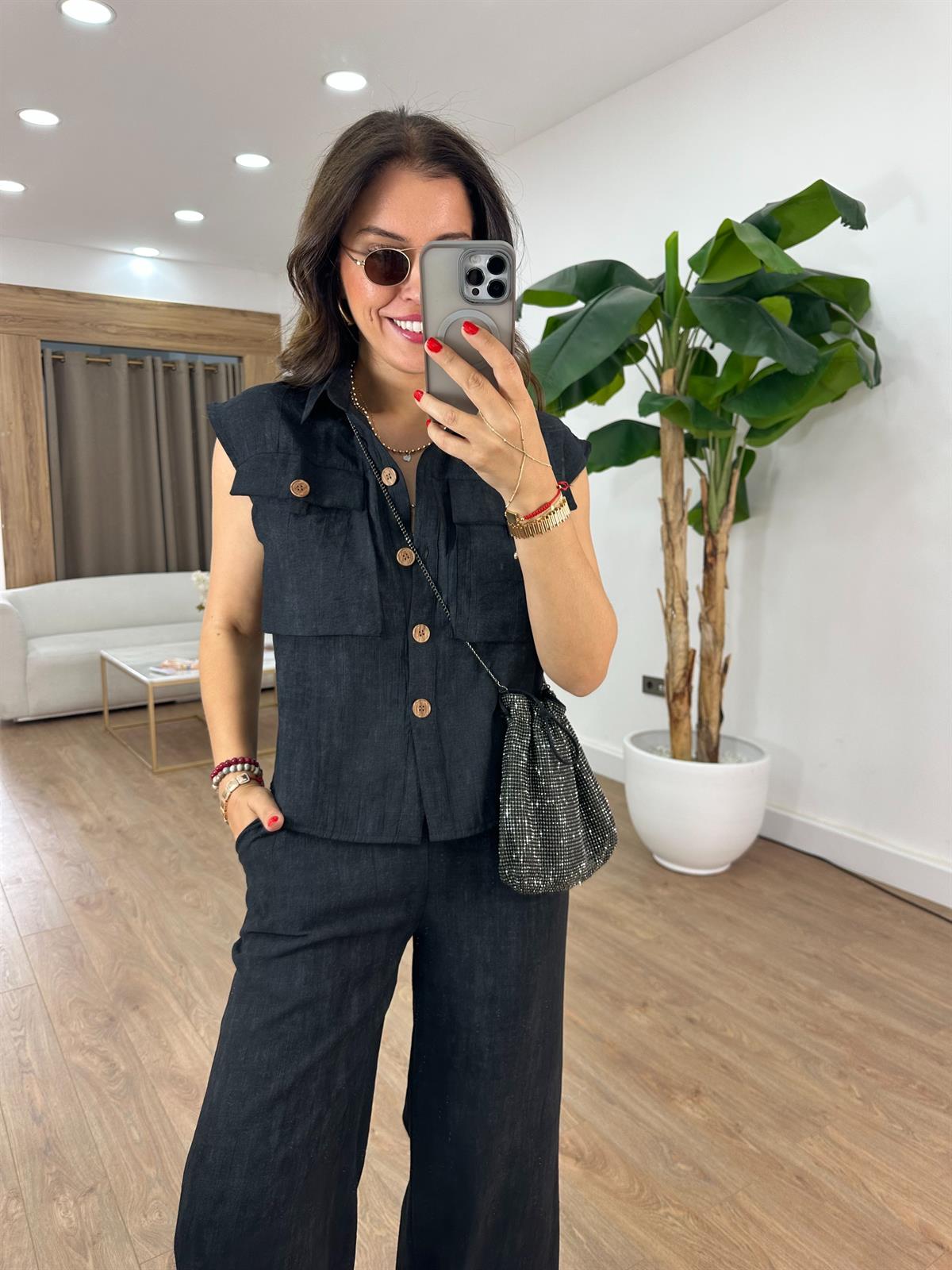 Cep Detaylı Beli Lastikli Takım - Siyah