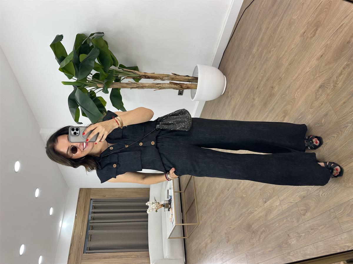 Cep Detaylı Beli Lastikli Takım - Siyah