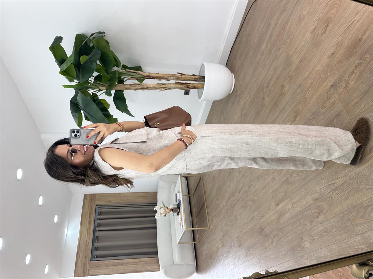 Cep Detaylı Beli Lastikli Takım - Taş