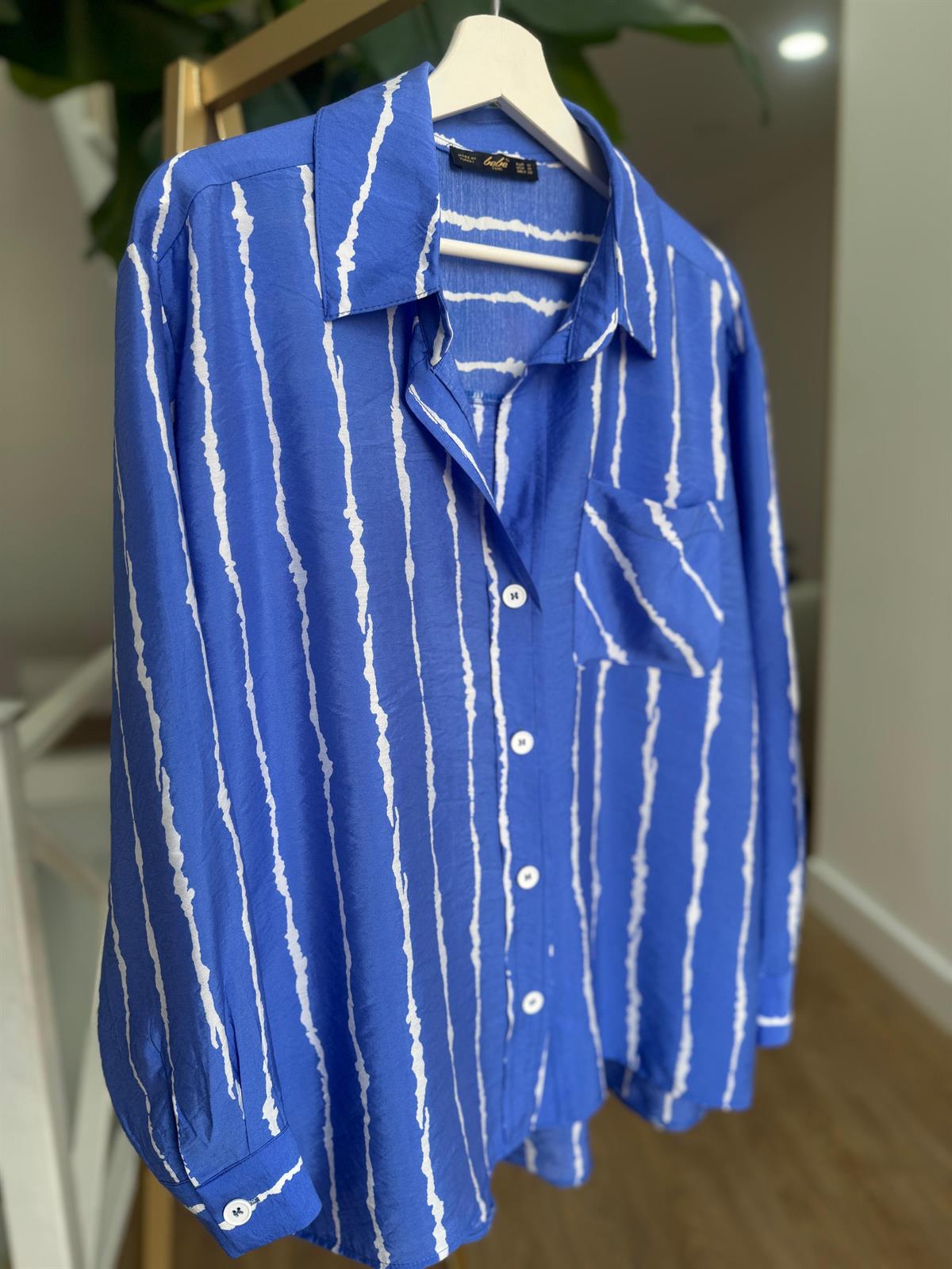 Cep Detaylı Tensel Gömlek - Mavi