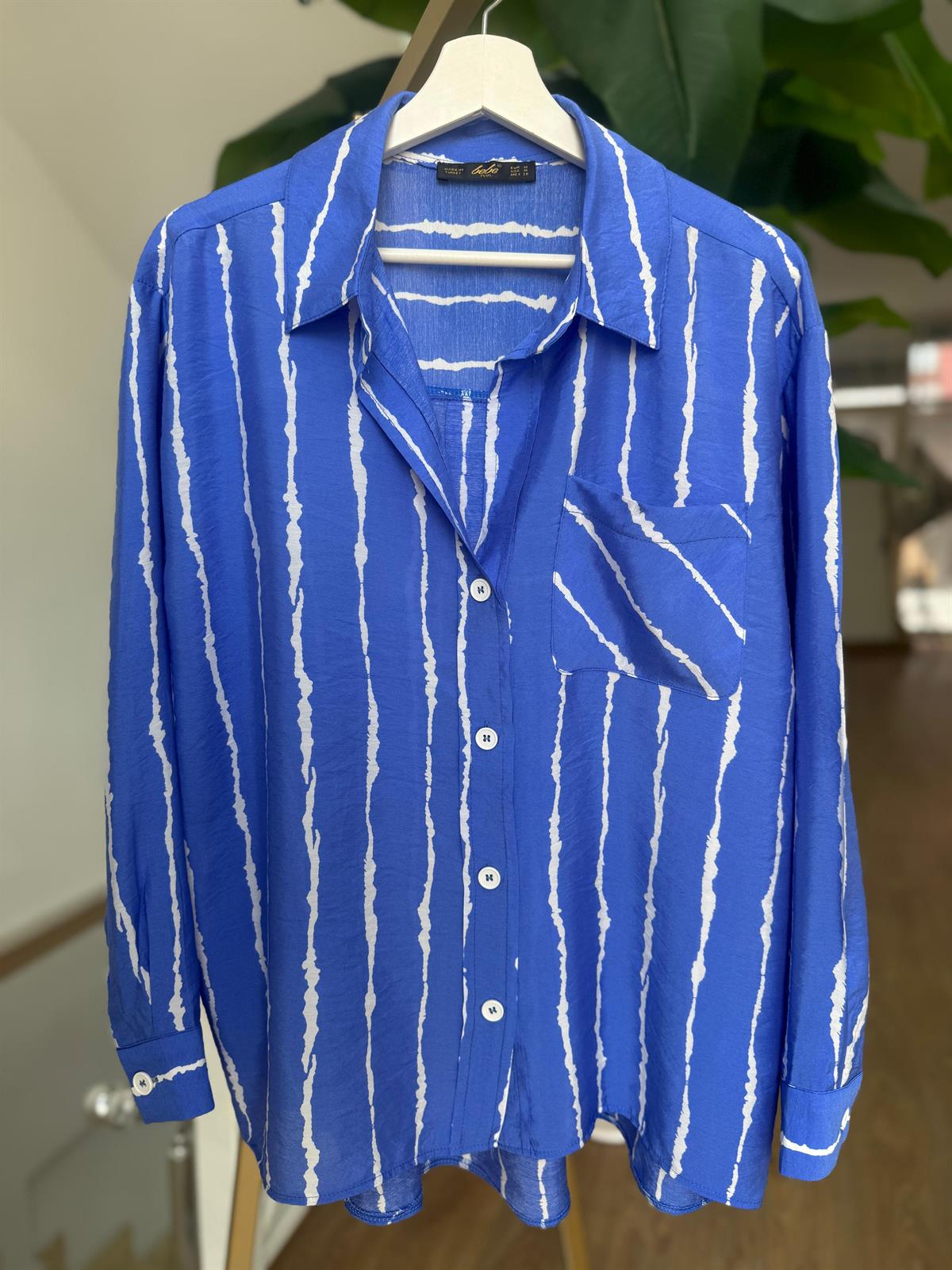 Cep Detaylı Tensel Gömlek - Mavi