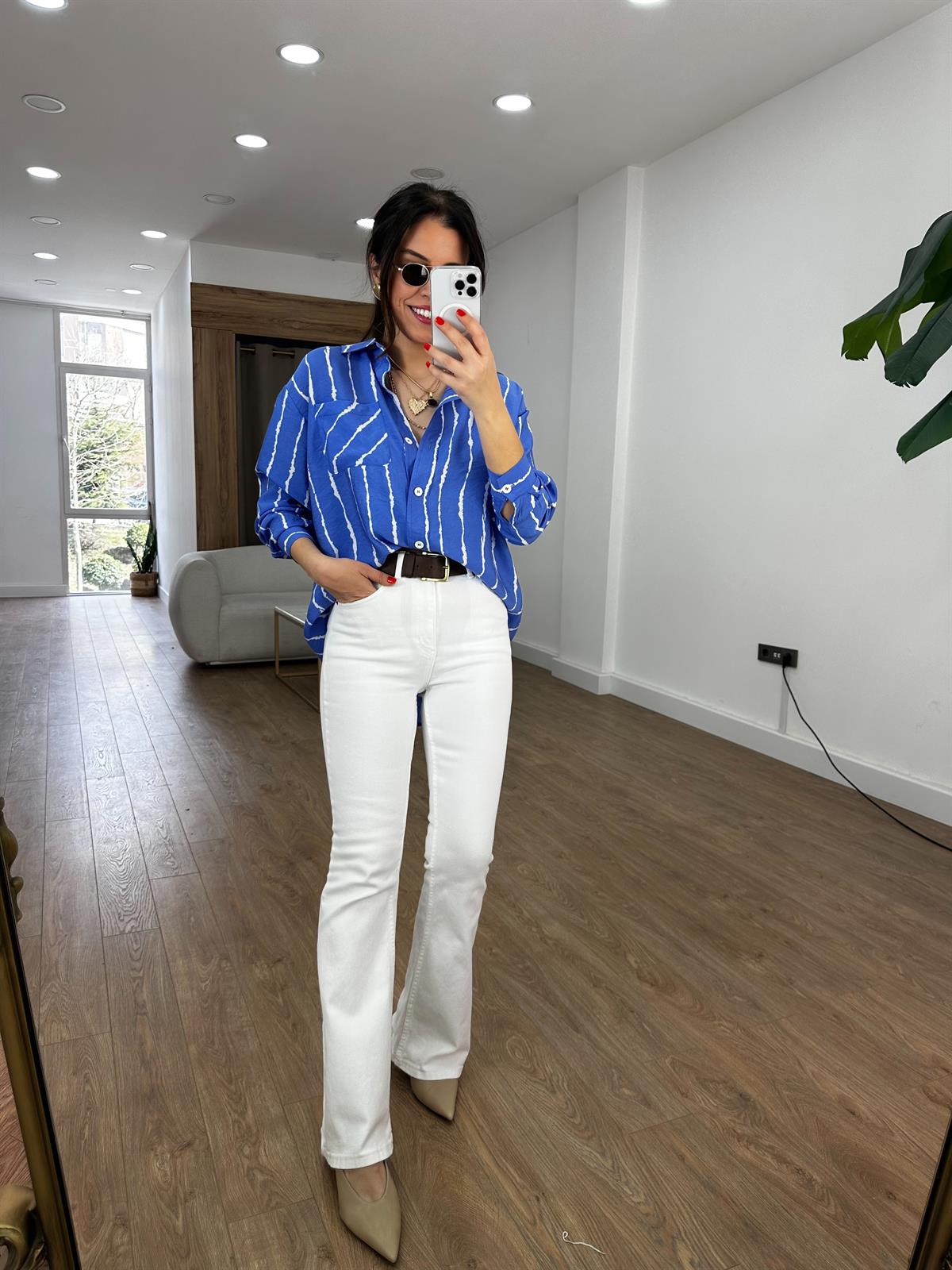 Cep Detaylı Tensel Gömlek - Mavi