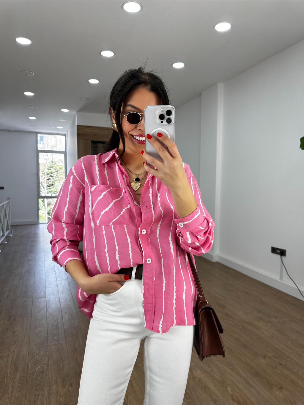 Cep Detaylı Tensel Gömlek - Pembe