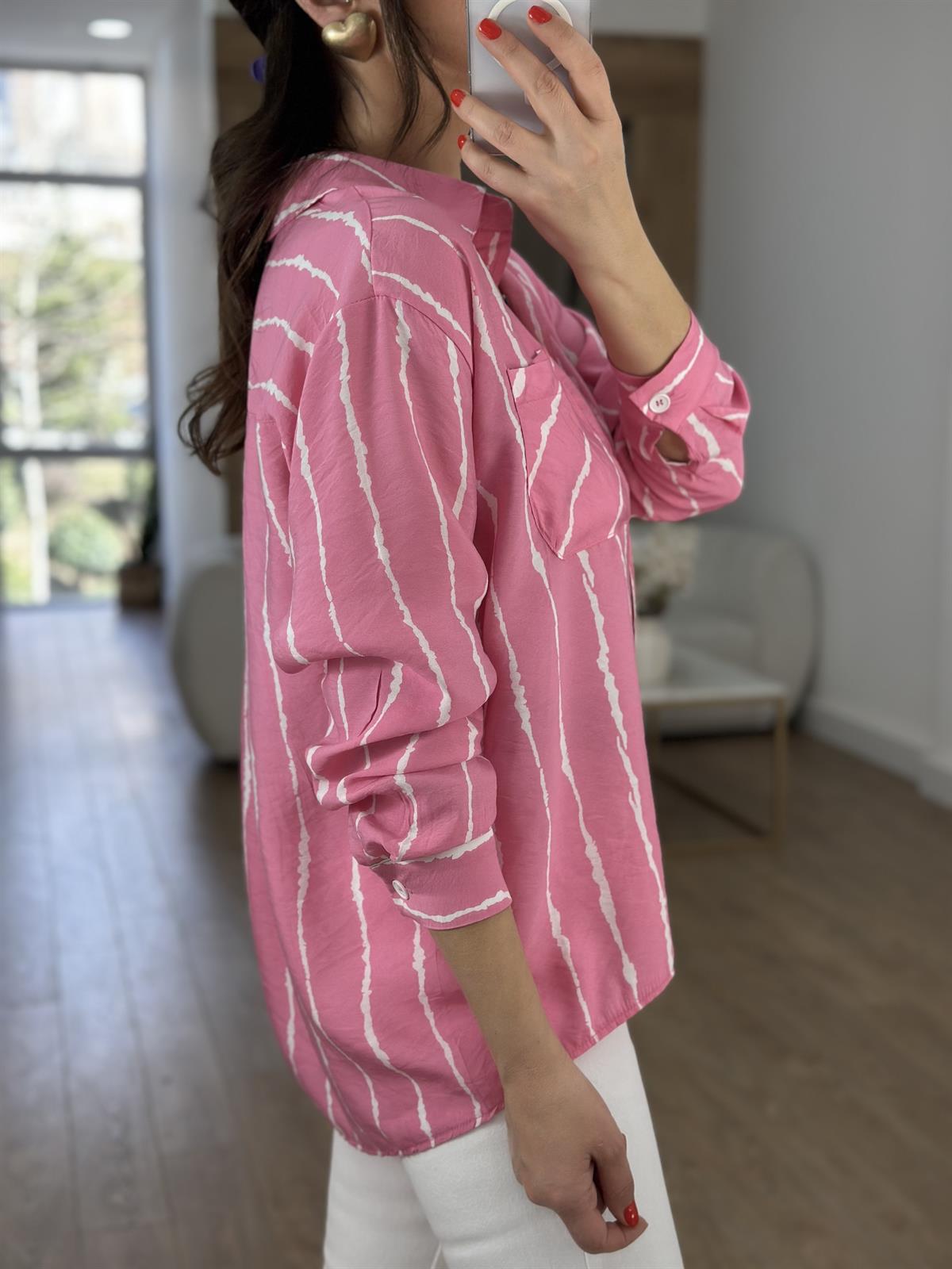 Cep Detaylı Tensel Gömlek - Pembe