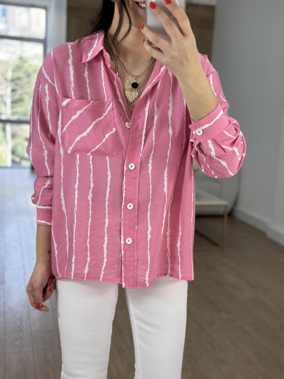 Cep Detaylı Tensel Gömlek - Pembe