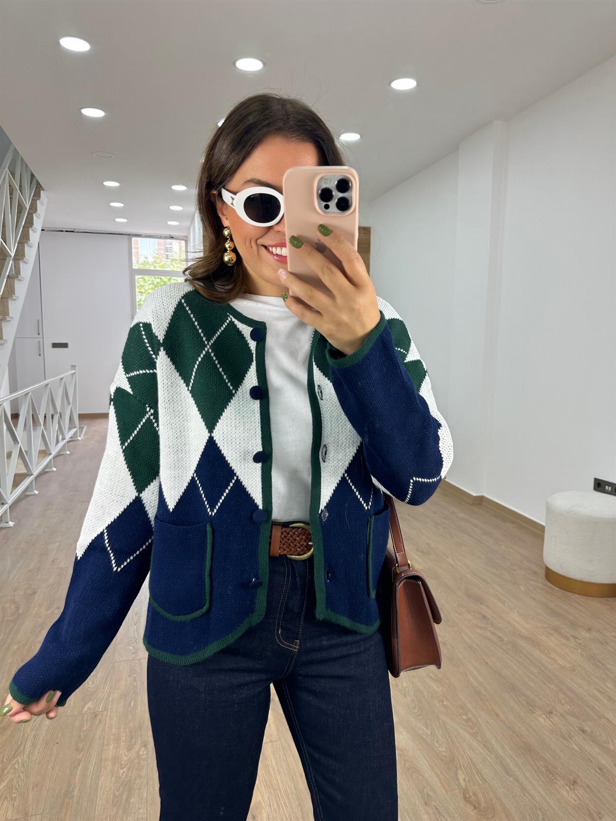 Cepli Baklava Desen Hırka-Yeşil