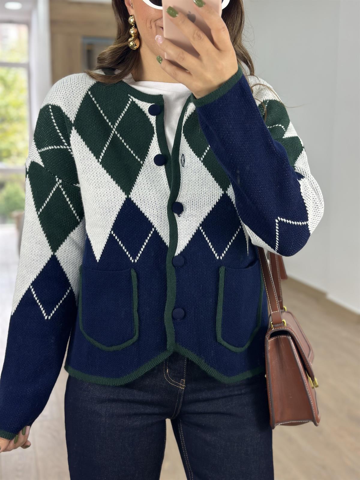 Cepli Baklava Desen Hırka-Yeşil