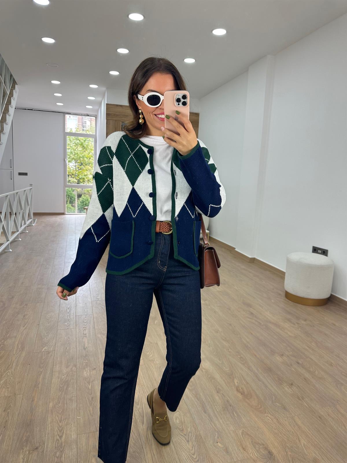 Cepli Baklava Desen Hırka-Yeşil