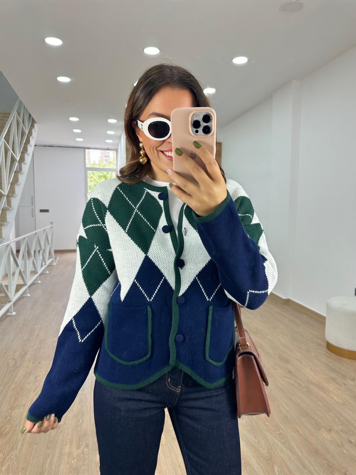 Cepli Baklava Desen Hırka-Yeşil