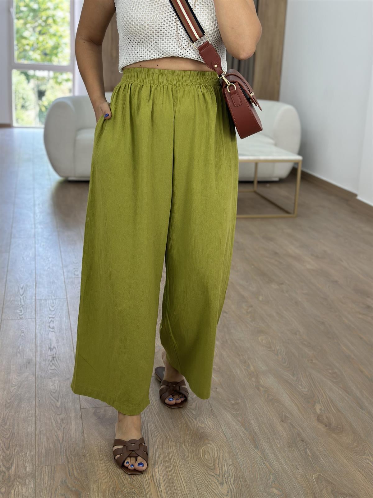 Cepli Beli Lastikli Bol Paça Pantolon Olive