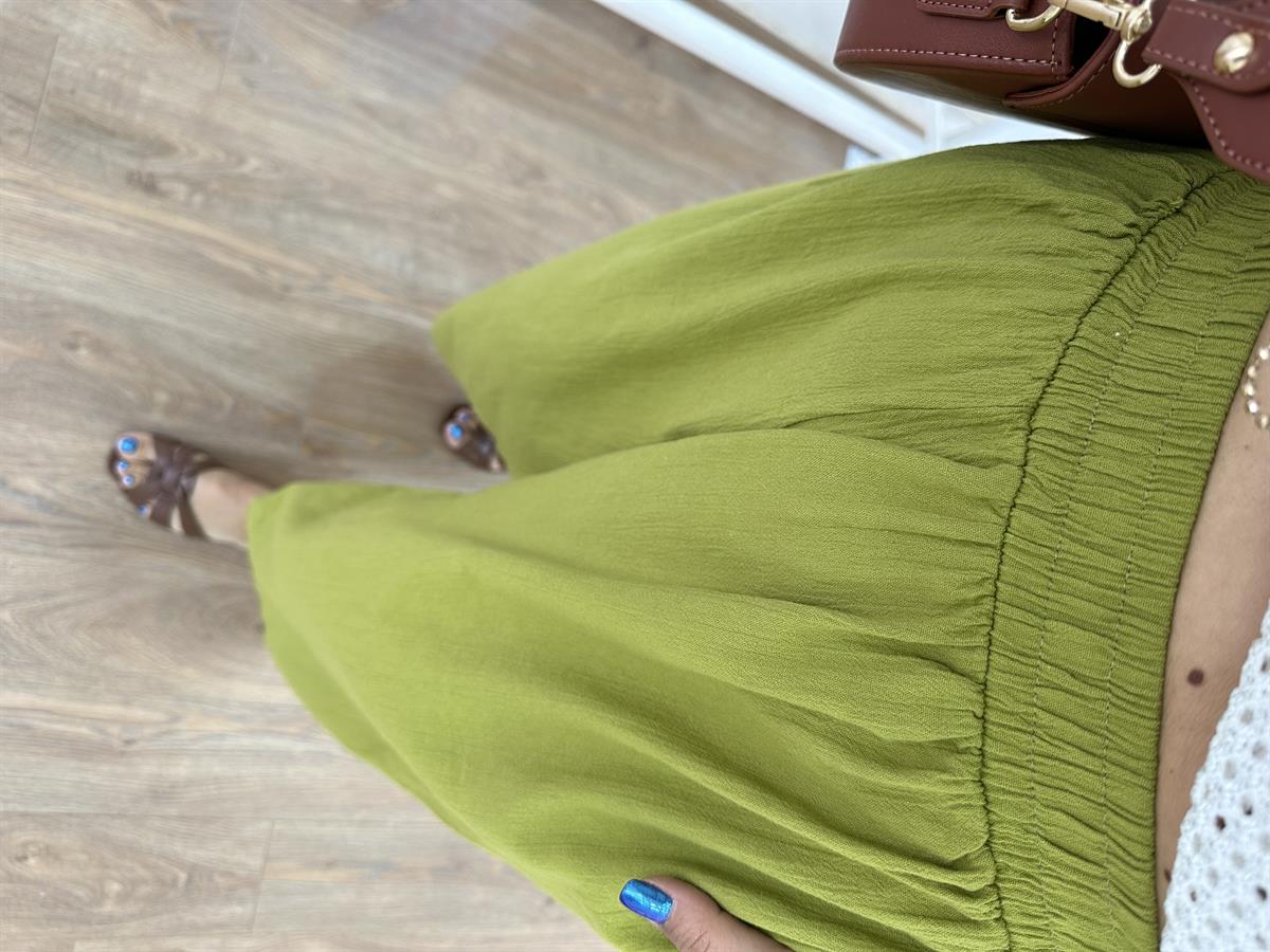 Cepli Beli Lastikli Bol Paça Pantolon Olive