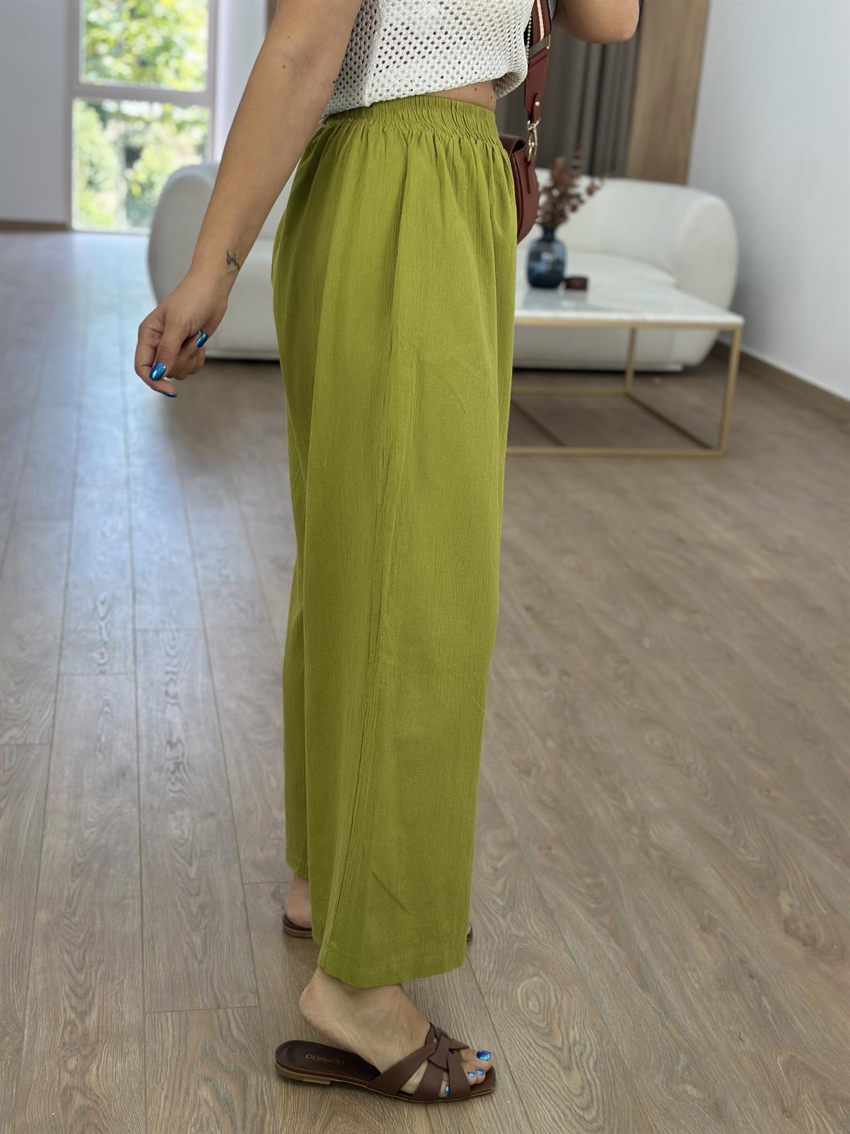 Cepli Beli Lastikli Bol Paça Pantolon Olive