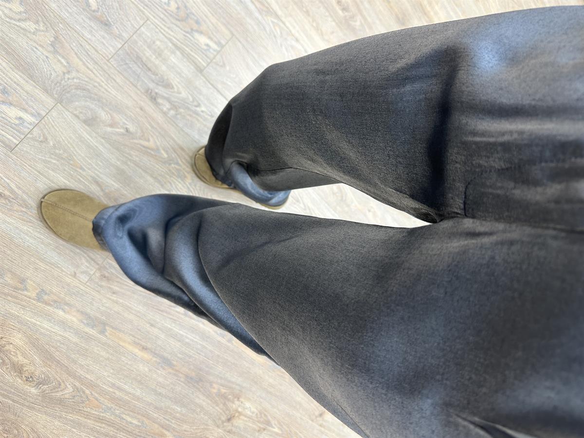 Cepli Bol Paça Parlak Pantolon-Gri