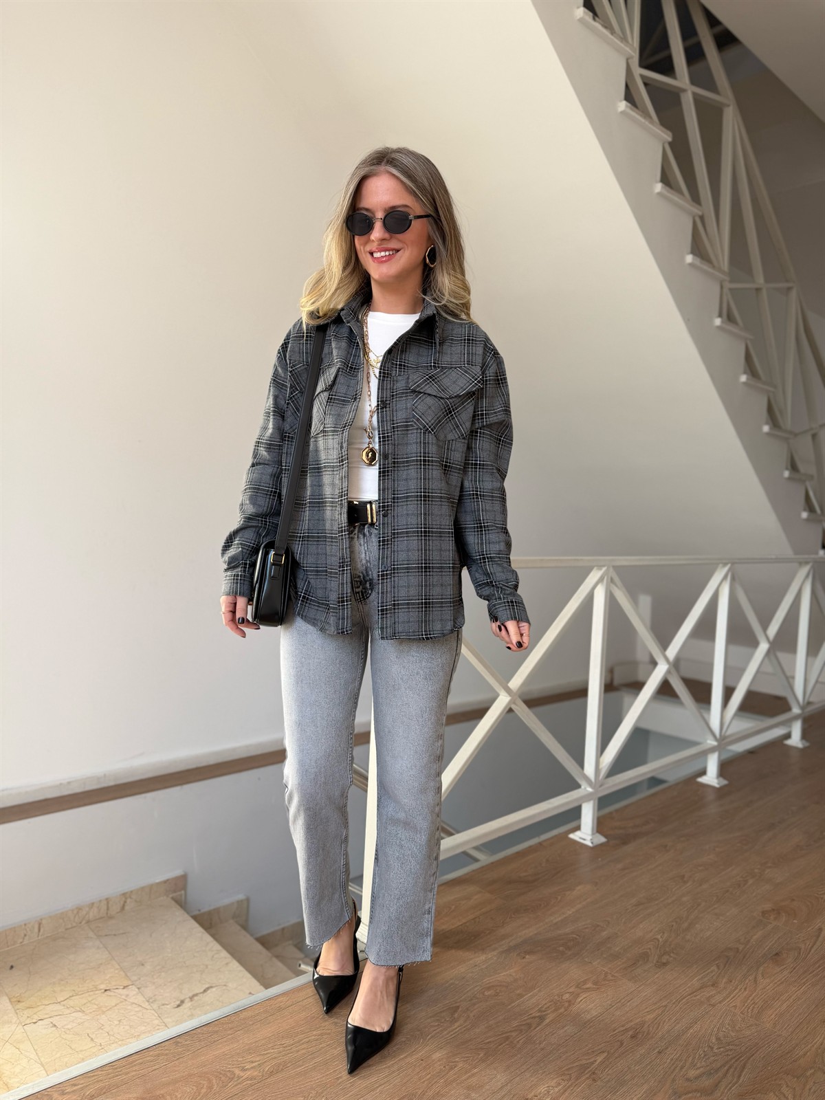 Cepli Ekoseli Gömlek - Antrasit