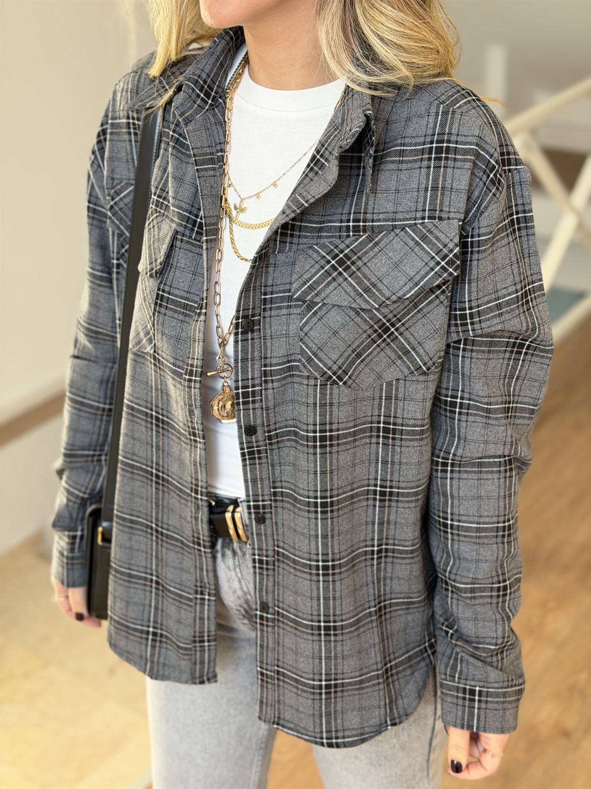 Cepli Ekoseli Gömlek - Antrasit