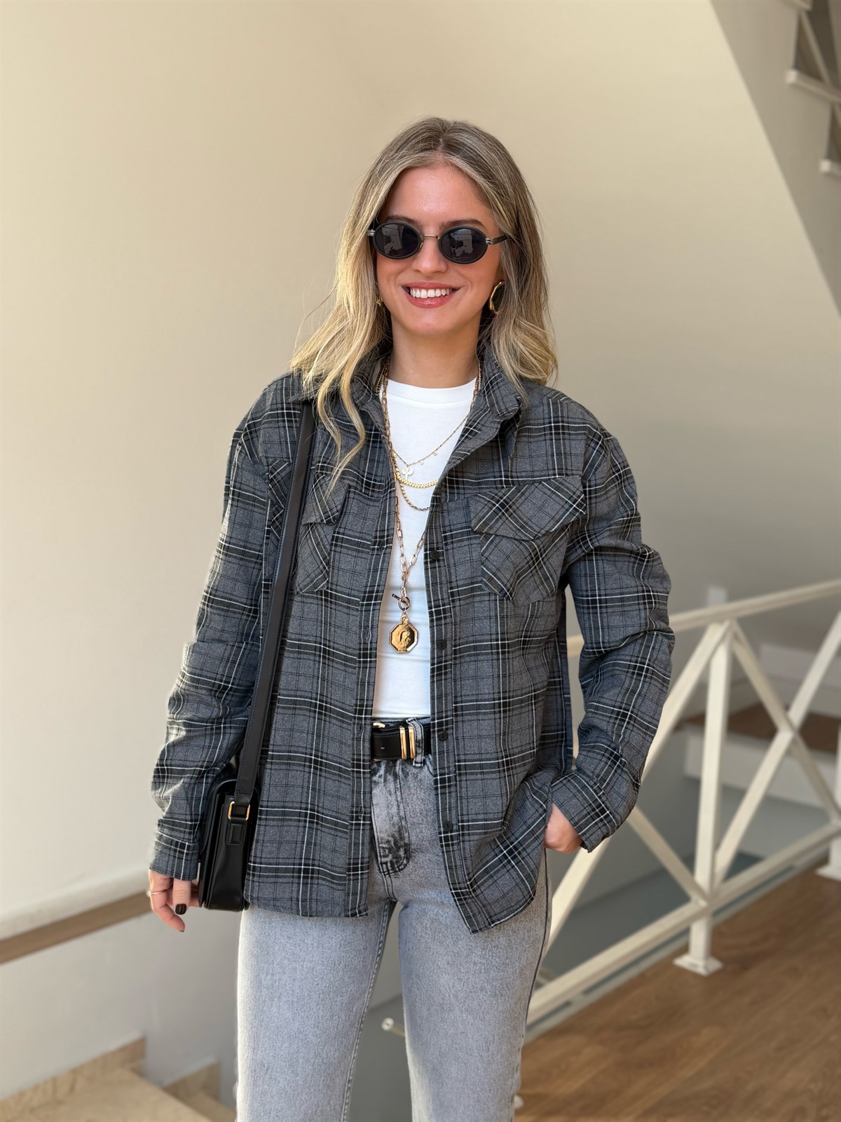 Cepli Ekoseli Gömlek - Antrasit