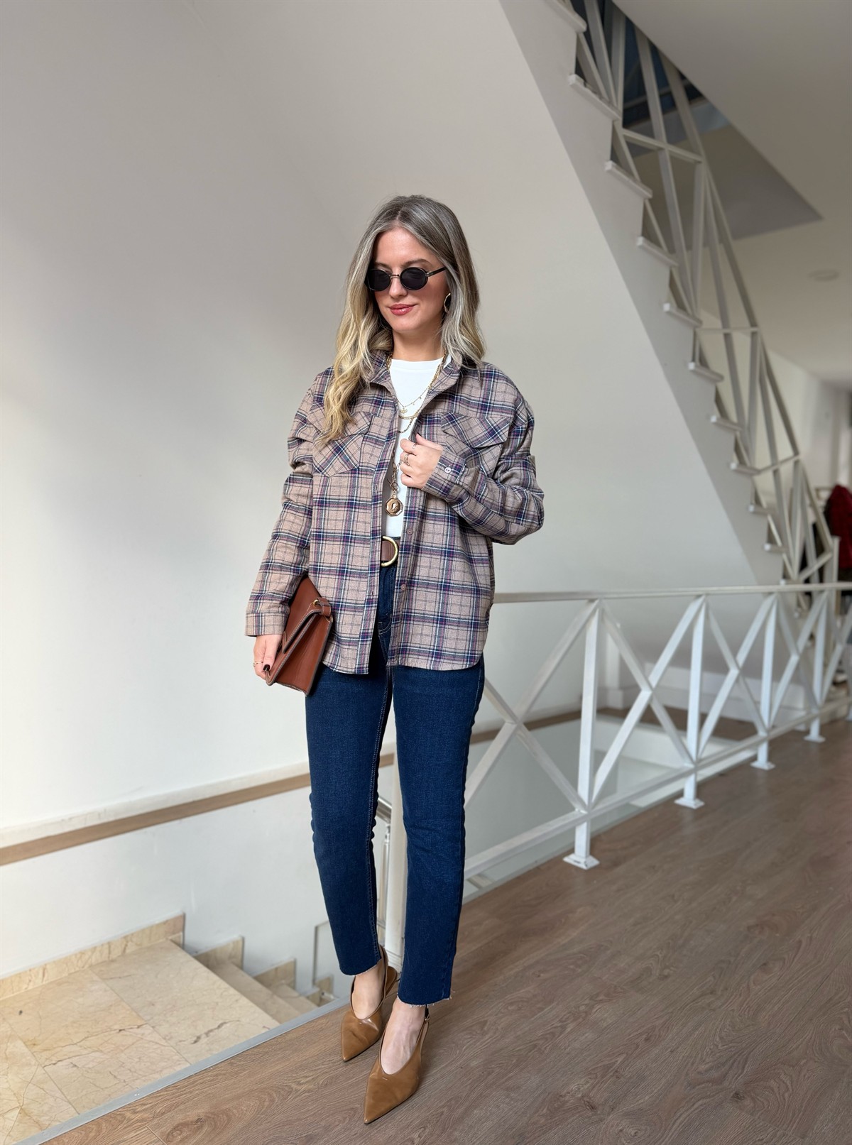 Cepli Ekoseli Gömlek - Vizon