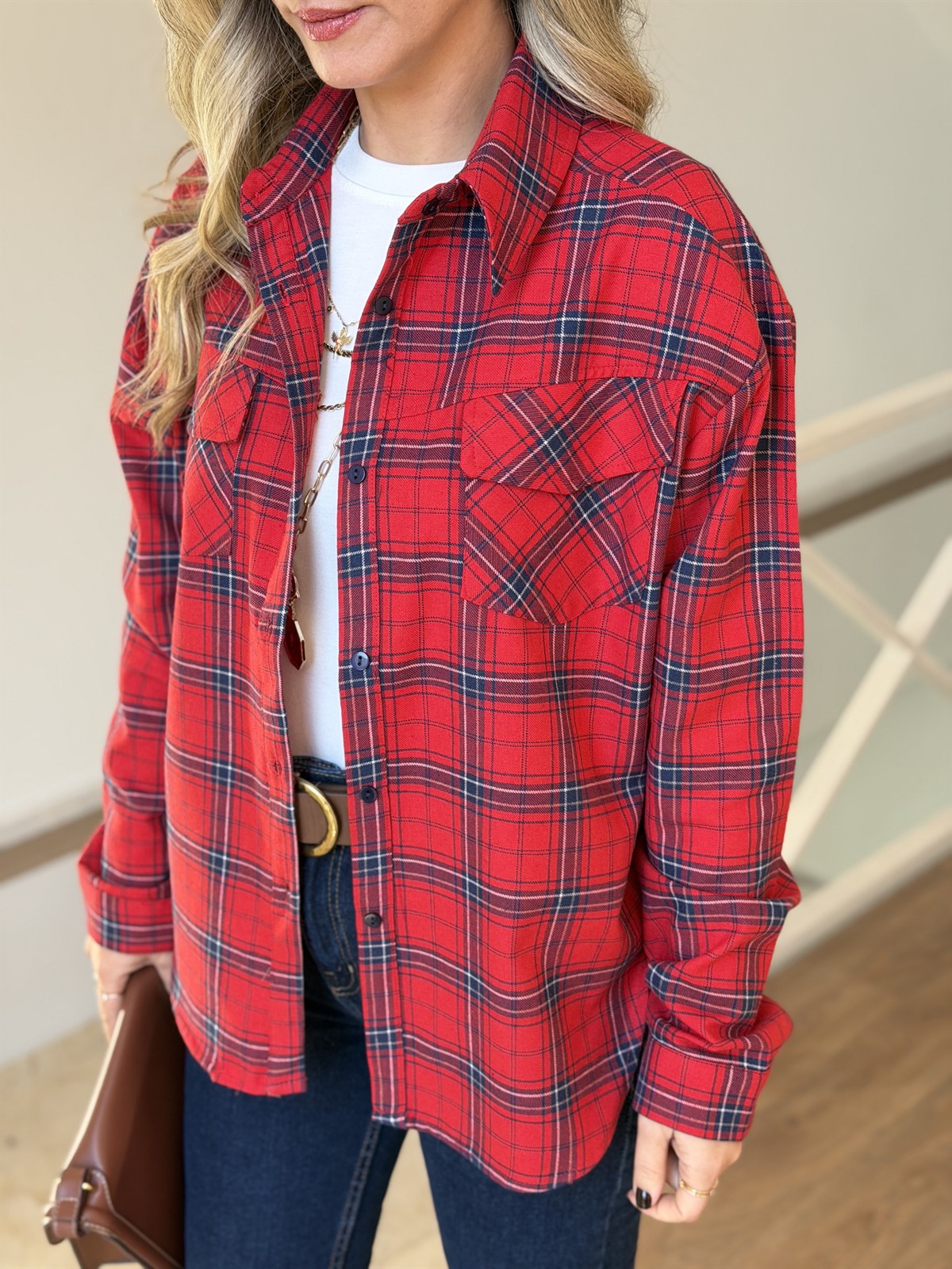 Cepli Ekoseli Gömlek - Kırmızı