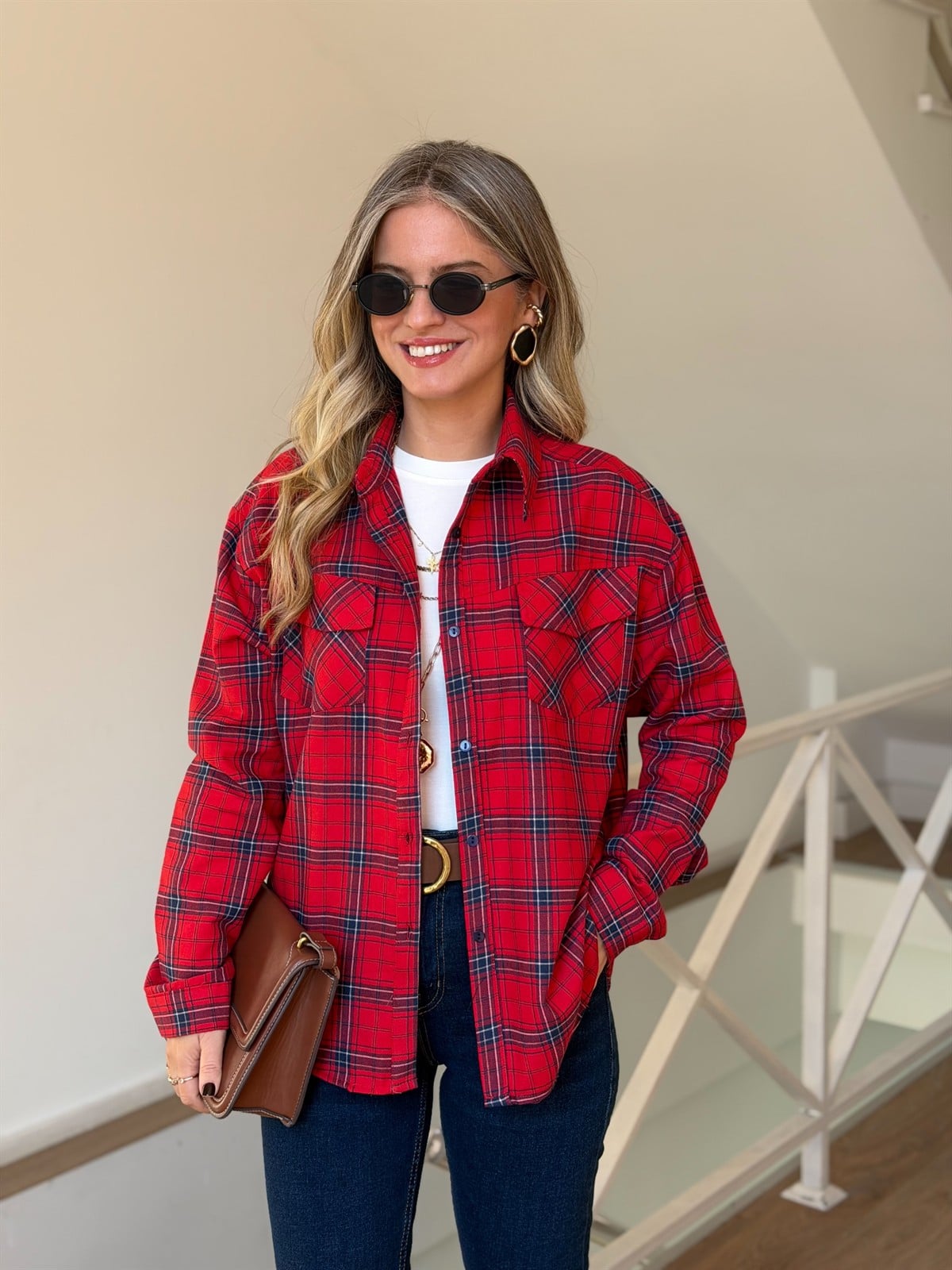 Cepli Ekoseli Gömlek - Kırmızı