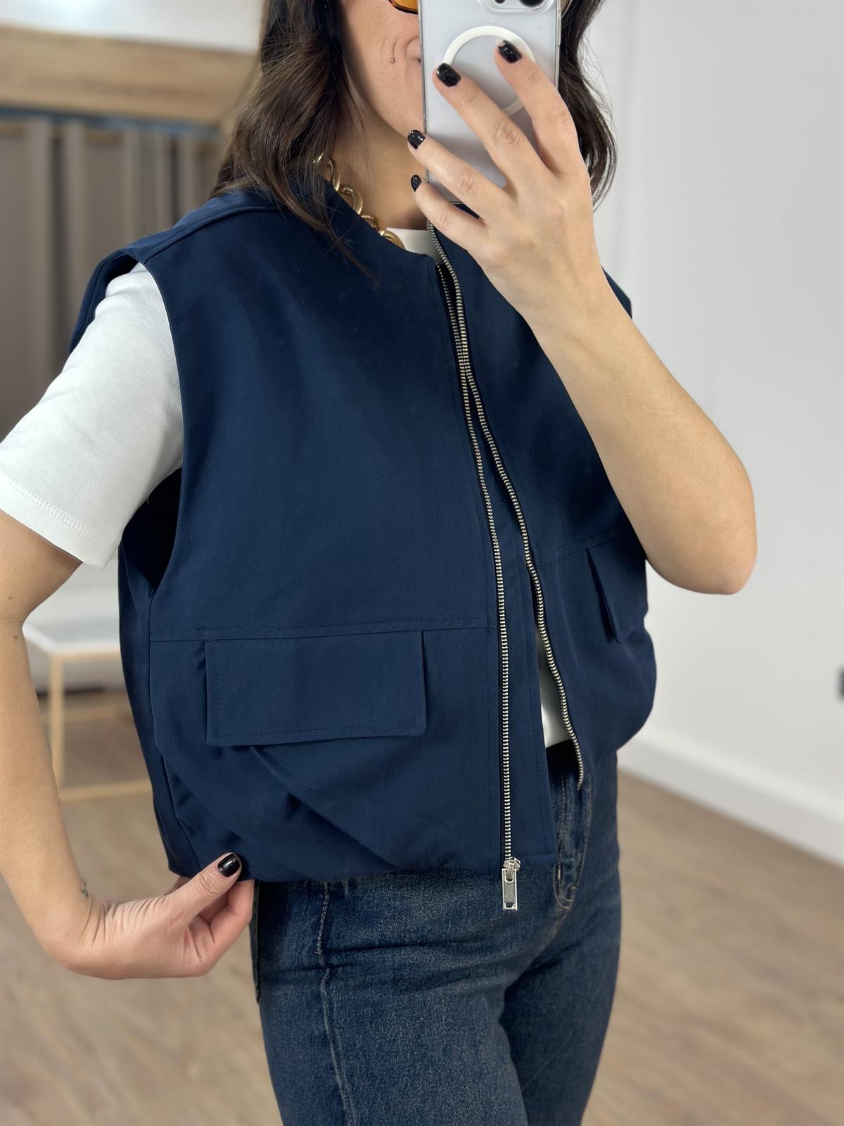 Cepli Fermuarlı Bomber Yelek - Lacivert