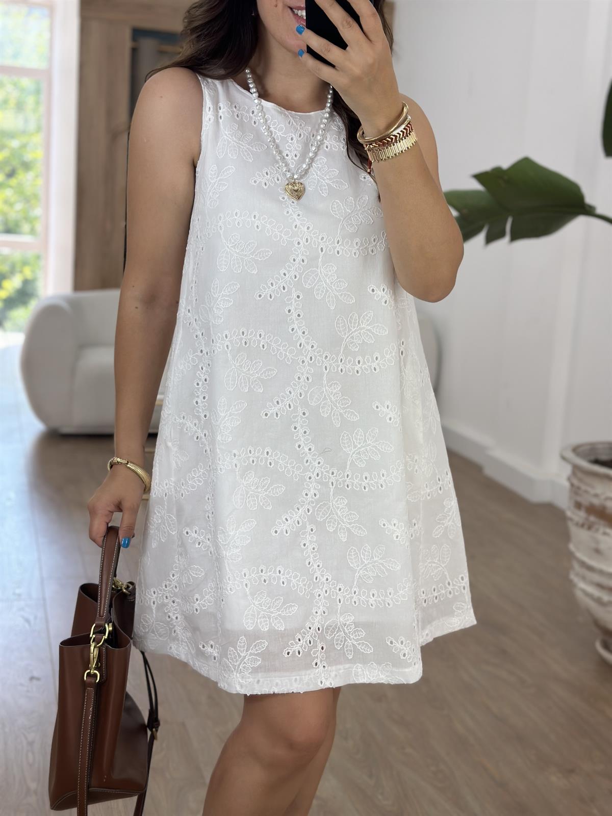 Cepli Fisto Elbise-Beyaz