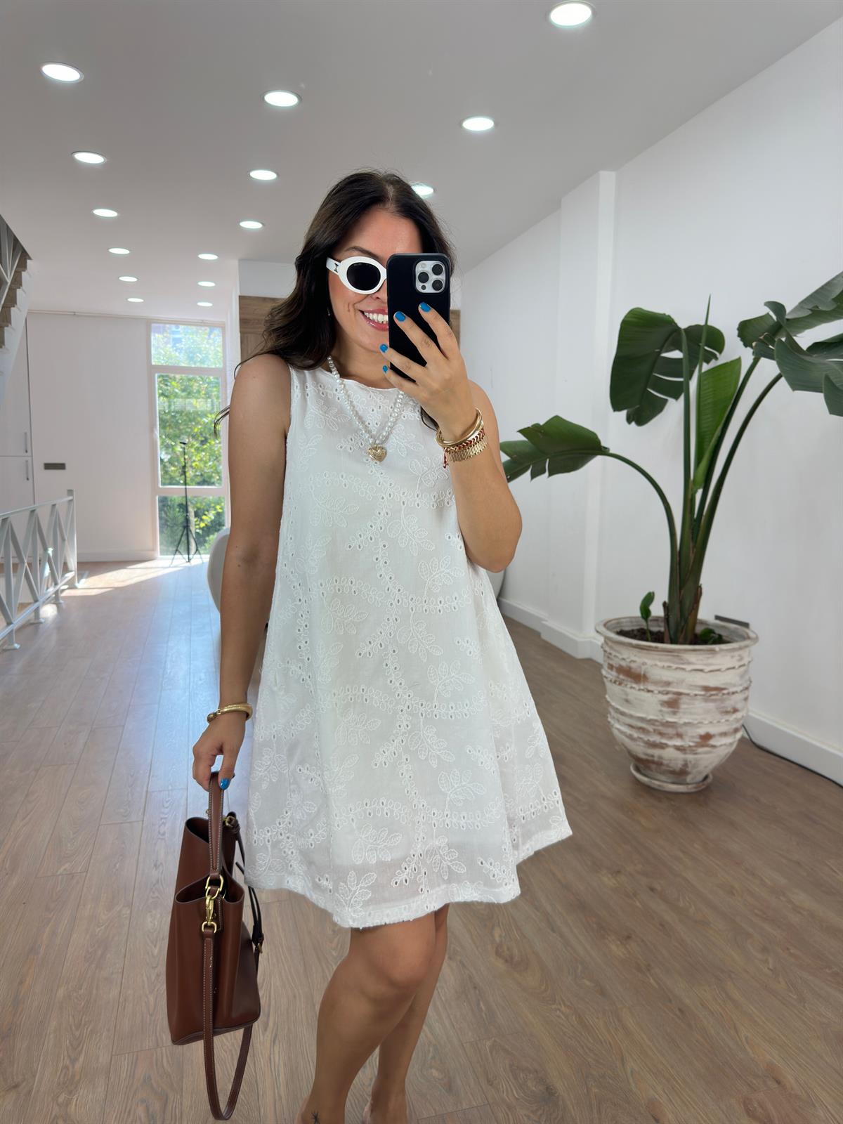 Cepli Fisto Elbise-Beyaz