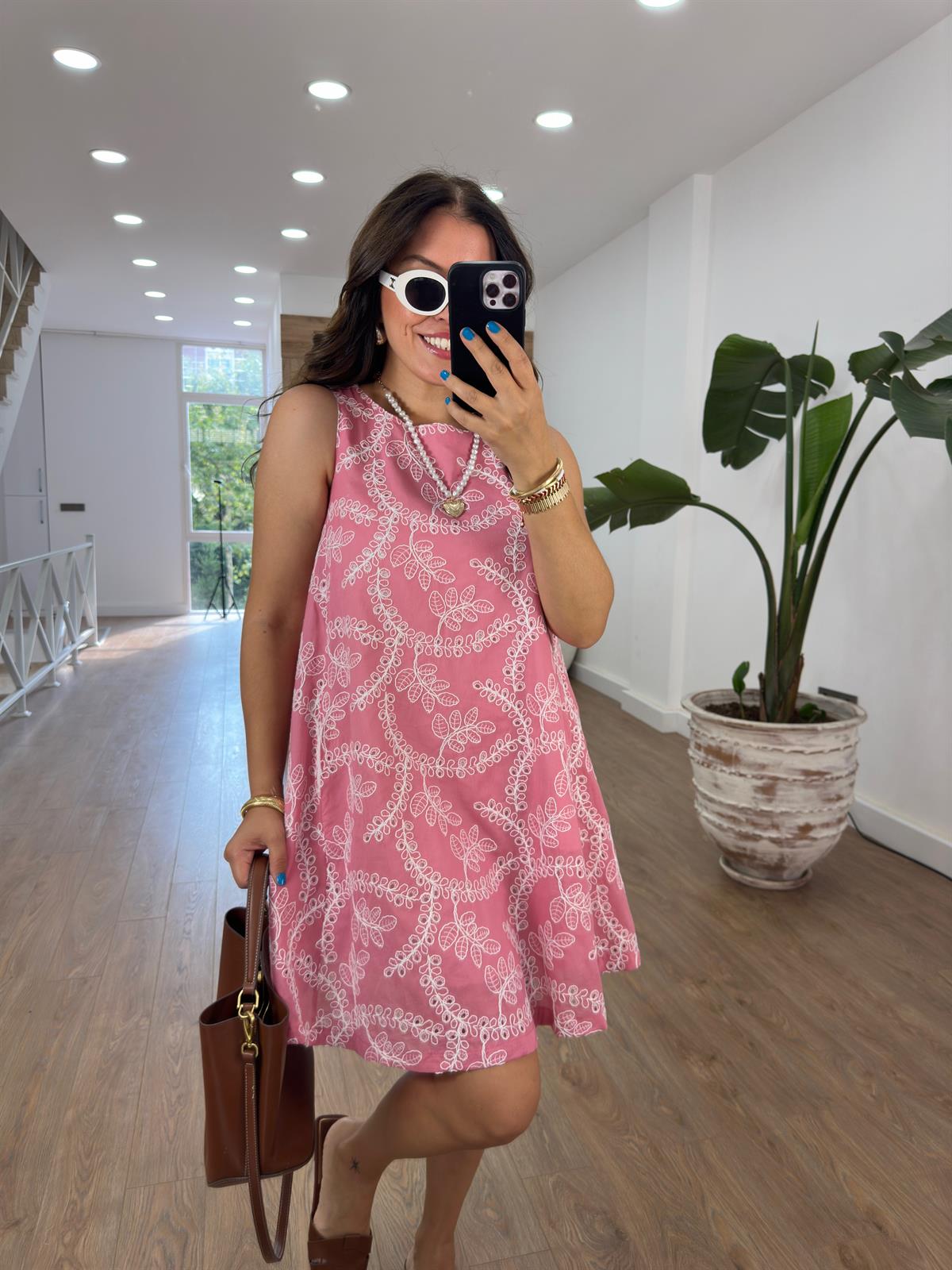 Cepli Fisto Elbise-Pembe