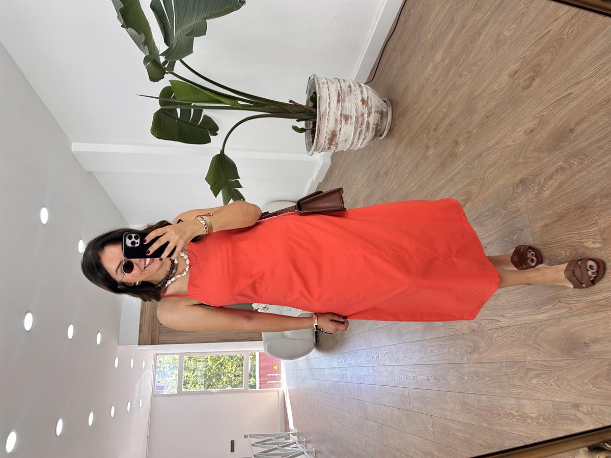 Cepli Likralı Poplin Elbise-Nar Çiçeği